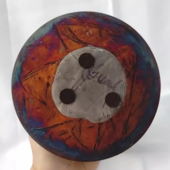 Vintage RAKU round vase ceramic matte Copper Flash artist studio pottery SIGNED - Picture 4 of 11